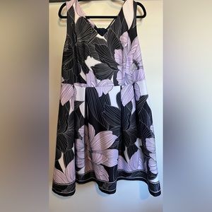 Roz & ALI Navy Blue and Purple Floral  A-Line Sleeveless Skater Dress